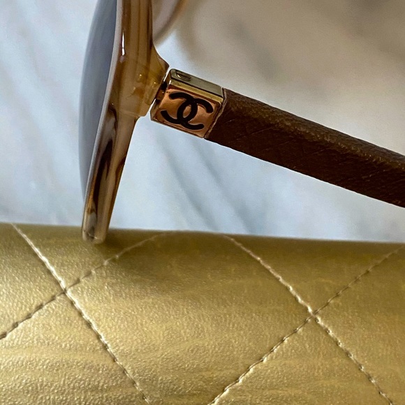 Chanel Light Brown Quilted Leather CC Sunglasses